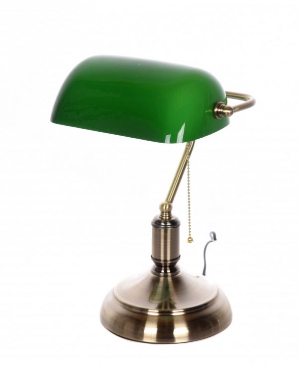 Lampada Da Scrivania Churchill Lusso – Vetro Verde E Ottone Bruno – Fabrisuber 1977