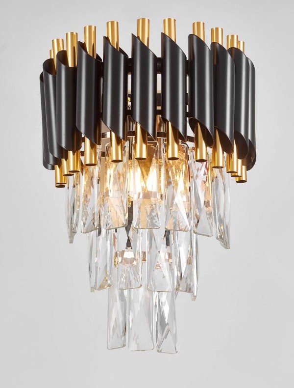 lampada da parete moderna cristalli nera oro