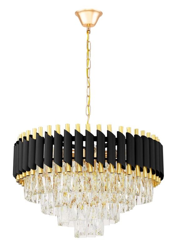 lampadario moderno cristallo nero e oro