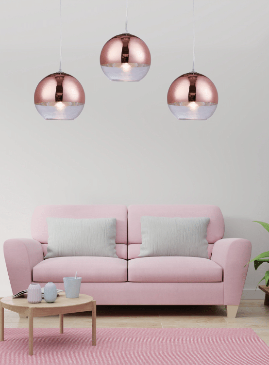 lampade salotto sfera vetro oro rosa