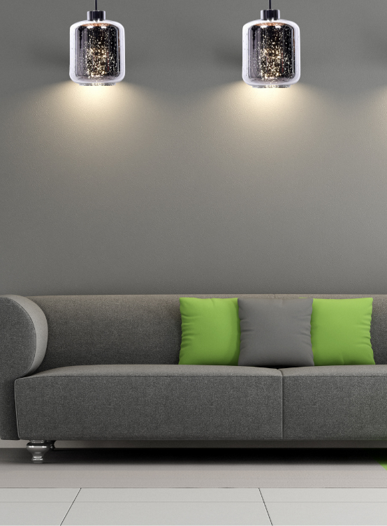 lampada a sospensione divano design vetro cromato a forma di barattolo