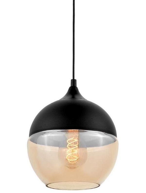 lampada sospensione sfera vetro ambrato stile vintage paralume nero