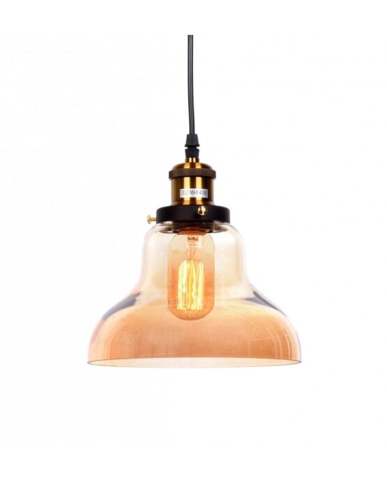 lampadario a sospensione in stile steampunk in vetro ambrato