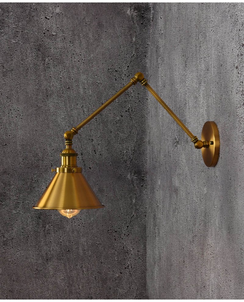 Lampada da parete vintage in ottone dorato GUBI W2 con braccio orientabile Steampunk