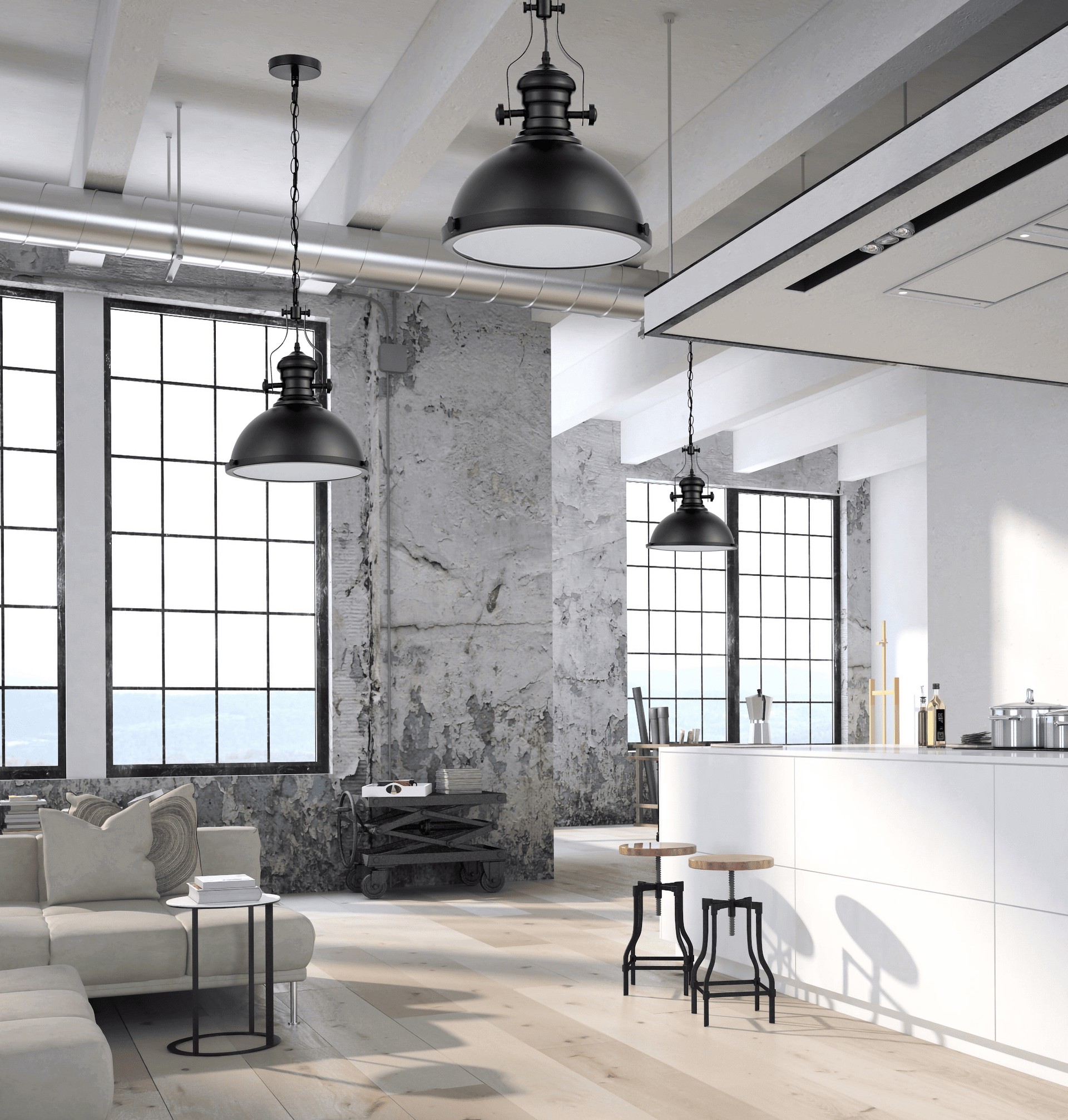Lampadario A Sospensione Industriale In Metallo Nero – Paralume Semicircolare In Alluminio – E27 Regolabile Per Cucina, Ristorante, Bar, Corridoio