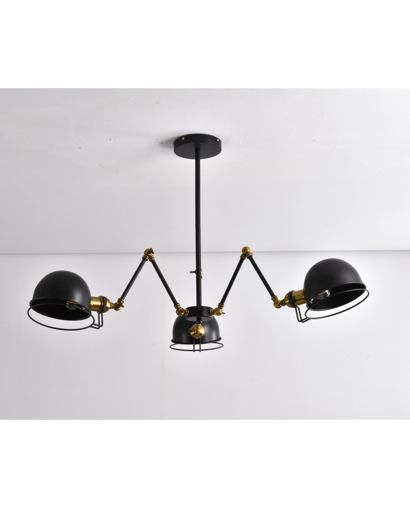 Eglo Lampada A Sospensione Oldbury, Design Industrial 3 Luci, Acciaio Nero E Legno FSC, 118 Cm
