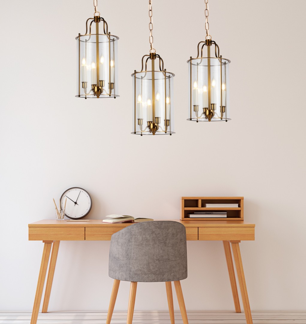 Lampadario a sospensione classico in ottone e vetro ...