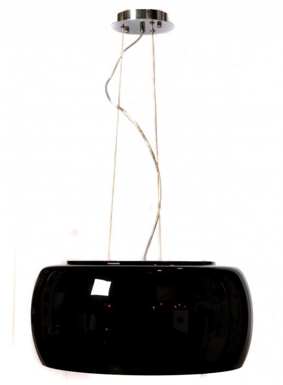 lampadario nero moderno con paralume in vetro e cristalli