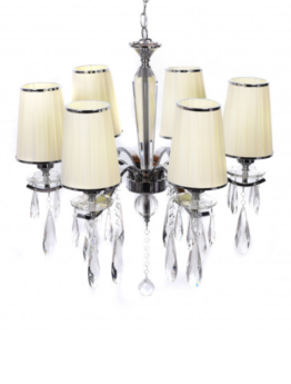 lampadario con paralume plissettato decorato con cristalli