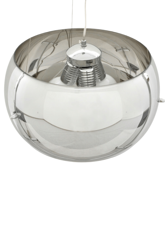 lampadario a soffitto cromato con paralume in vetro sferico