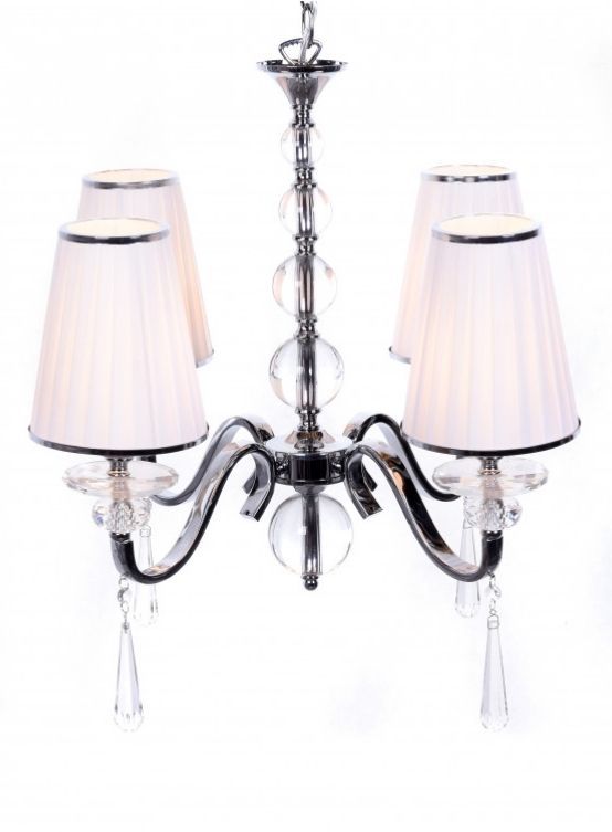 lampadario a sospensione stile classico colore bianco 4 luci e pendenti di cristallo