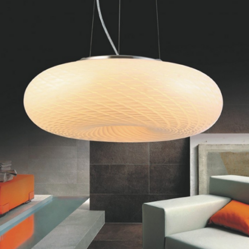 Lampada A Sospensione In Vetro Rigato Bianco E Bronzo | 300x260 Mm | Design Moderno Retro | E27