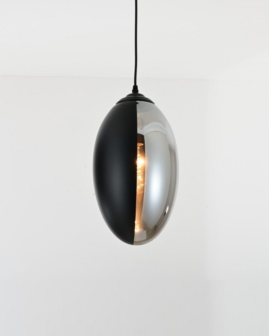 lampade a sospensione moderne di design con vetro nero e grigio fumo