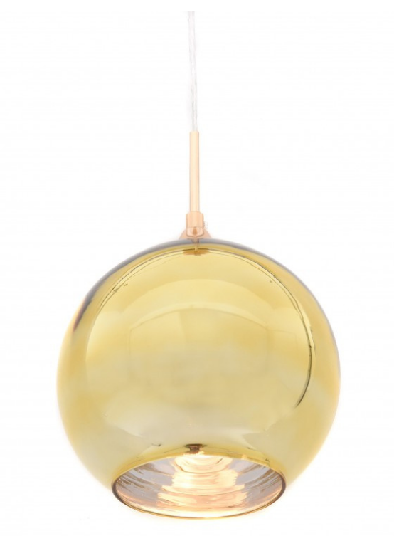 lampada a sfera color oro con paralume interno cromato