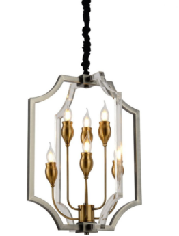 Lampade design da soffitto in cristallo e ottone con luci a forma di candela e cavo nero