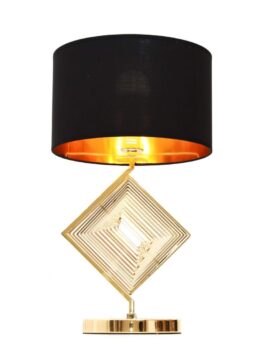 lampada da tavolo glamour con struttura oro e paralume nero