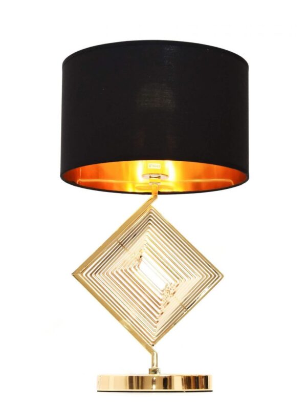 lampada da tavolo glamour con struttura oro e paralume nero