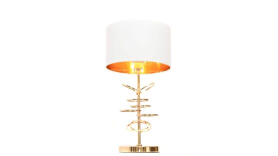 lampada da tavolo con struttura ad anelli di colore bianco