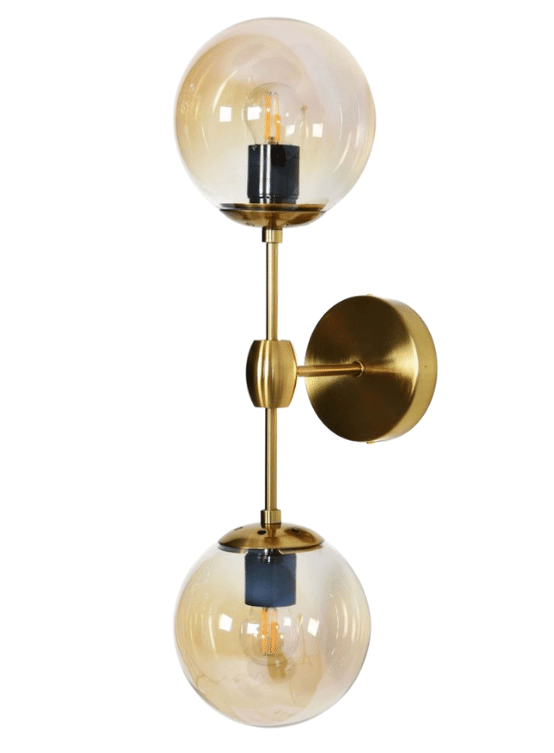 lampada a parete vintage ottone due luci con vetro ambra