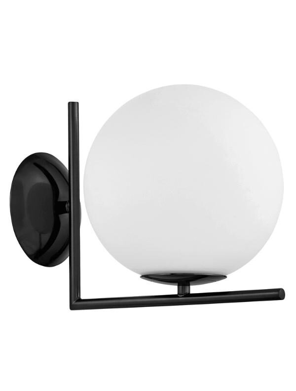 lampada da parete sferica palla vetro bianco struttura nera