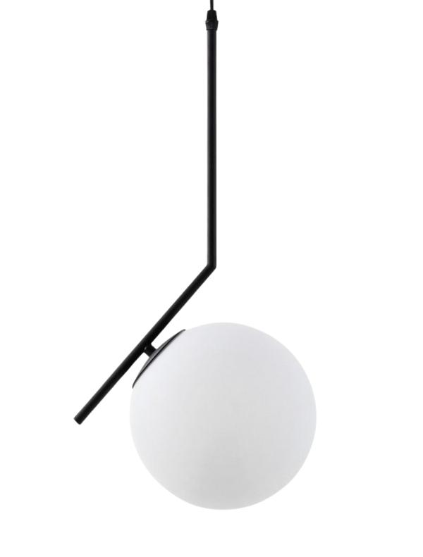lampada sospensione moderna sfera vetro bianco struttura metallo nero sorento