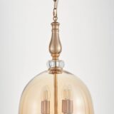 lampada a sospensione paralume vetro ambra a forma di campana