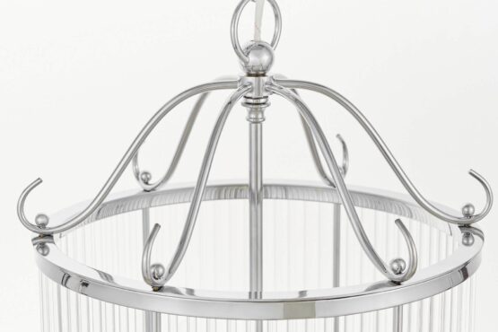 lampada a sospensione moderna in vetro e struttura cromata