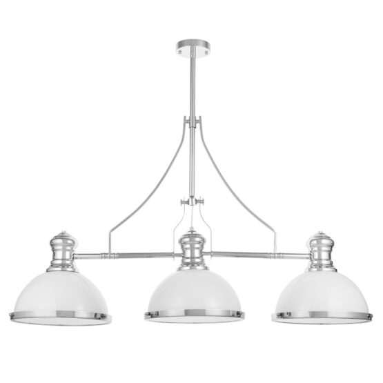 lampadario industriale vintage 3 luci bianco cromato