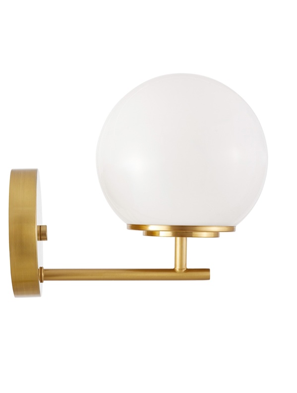 Lampada da parete ottone con sfera vetro bianco ALTONA