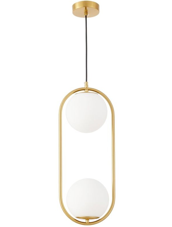 Lampada moderna a doppia sfera ottone VERO 2B sospensione elegante con vetro opalino