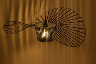 Lampadario a sospensione tessuto e metallo nero SOMBRERO D80