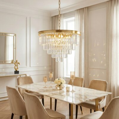 Lampadario moderno a sospensione ottone con cristalli CAPRIA D50