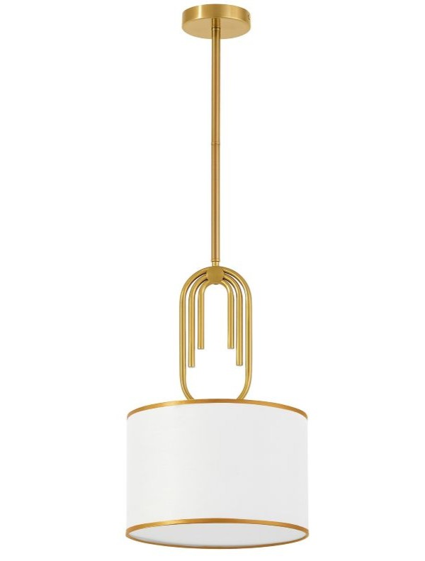 Lampada a sospensione con paralume tessuto bianco e ottone ZANETTI D30