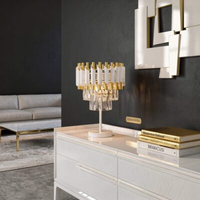 Lampada da tavolo glamour con cristalli bianca e oro MAZINI
