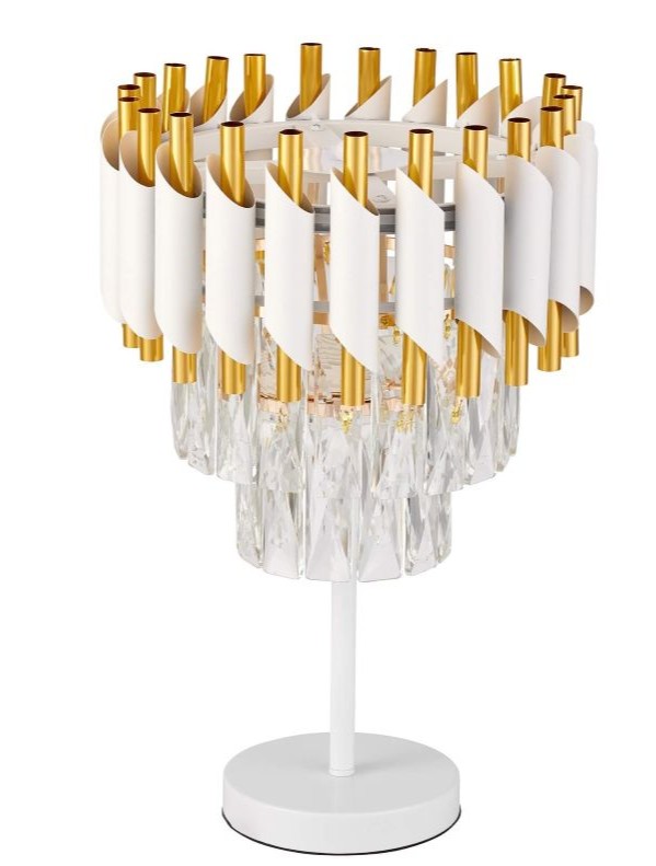 Lampada da tavolo moderna con cristalli bianca e oro MAZINI