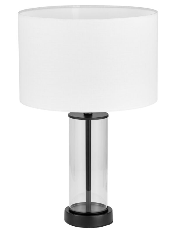 Lampada da tavolo nera e trasparente con paralume bianco LEONA