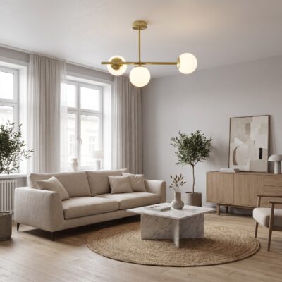 Lampada soggiorno a sfera da soffitto ottone LEDO W3 LONG