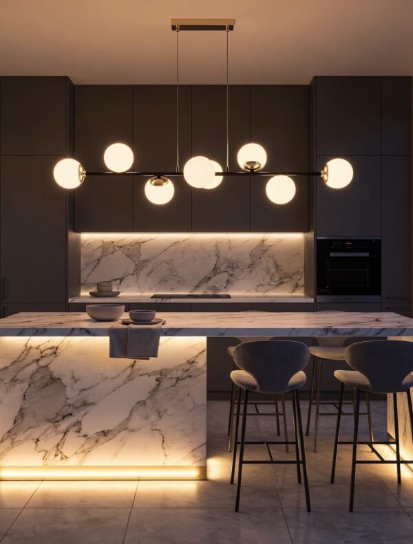 Lampadario cucina nero e oro con sfere FINO W8