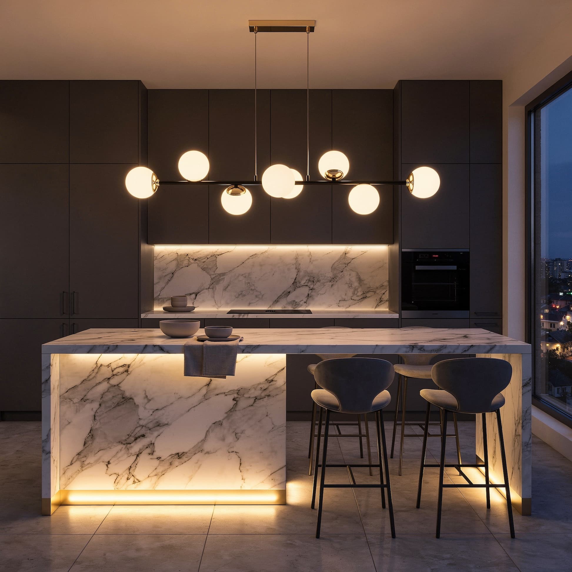 Lampadario cucina nero e oro con sfere FINO W8