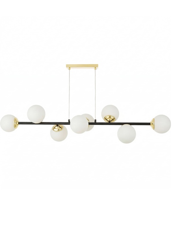 Lampadario lineare nero e oro con sfere FINO W8