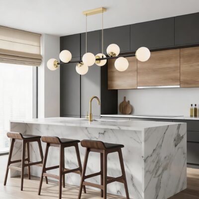 Lampadario living moderno nero e oro con sfere FINO W8