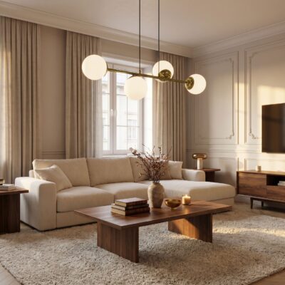 Lampadario moderno ottone con sfere in vetro FINO W4