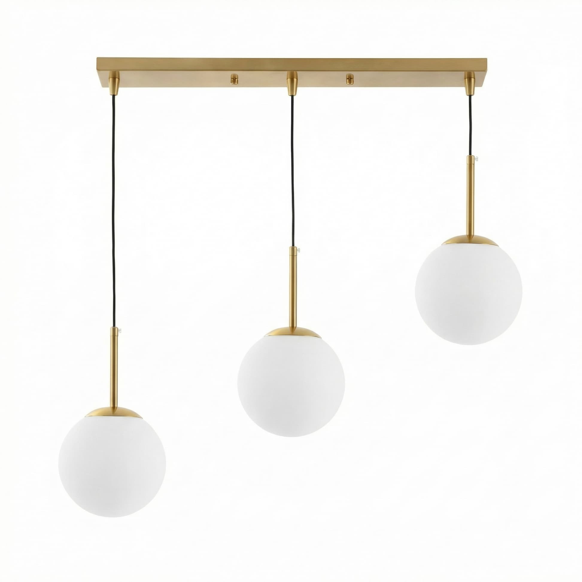 lampadario ottone tre luci sfere bianche FREDICA W3 PRO