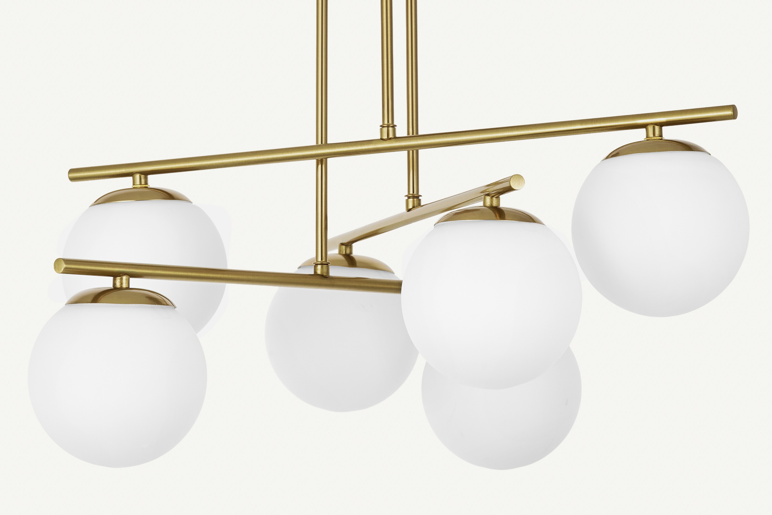 plafoniera design ottone sfere opaline