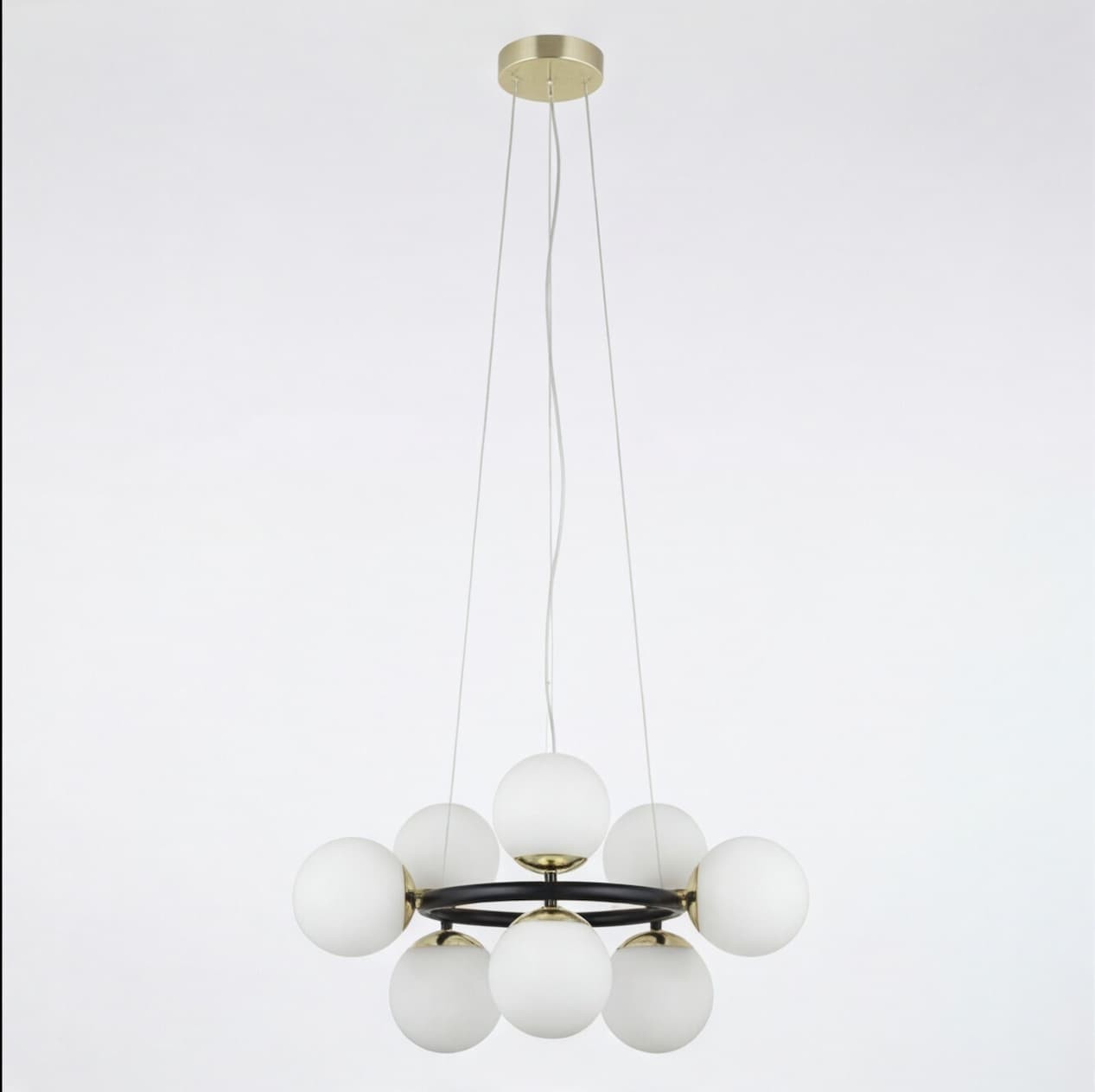 Lampadario anello nero con sfere bianche