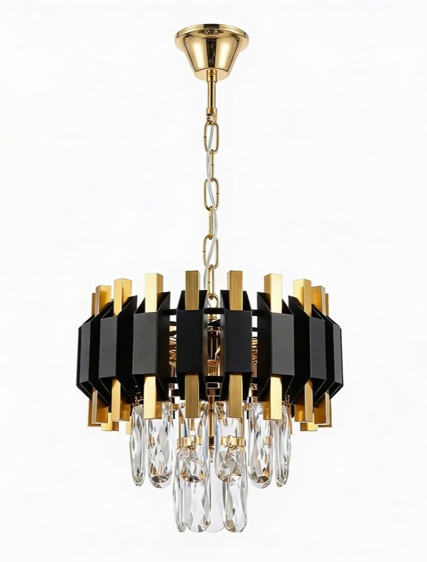 Lampadario moderno con cristalli pendenti nero e oro RIVO D25