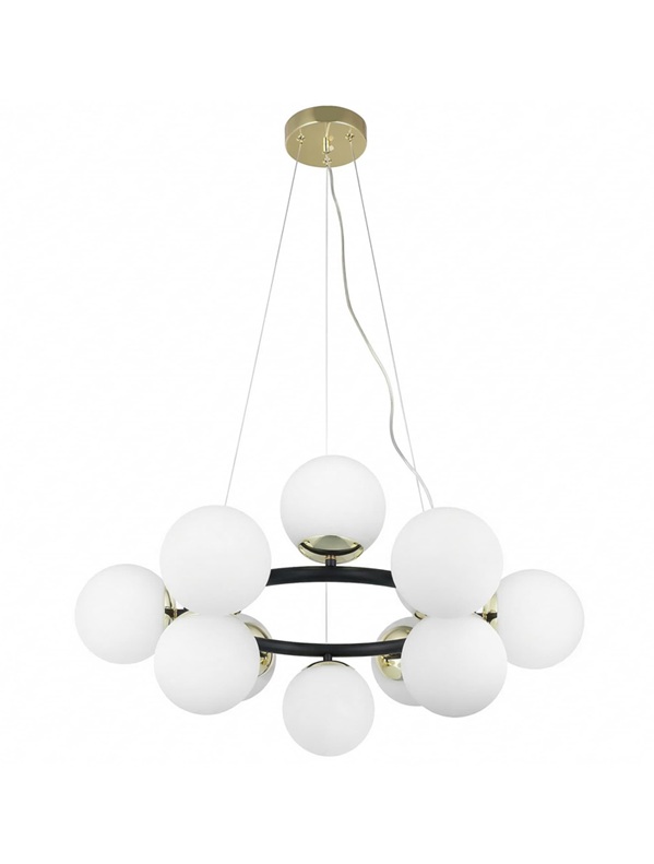 Lampadario circolare nero e oro 12 sfere LEDO W12
